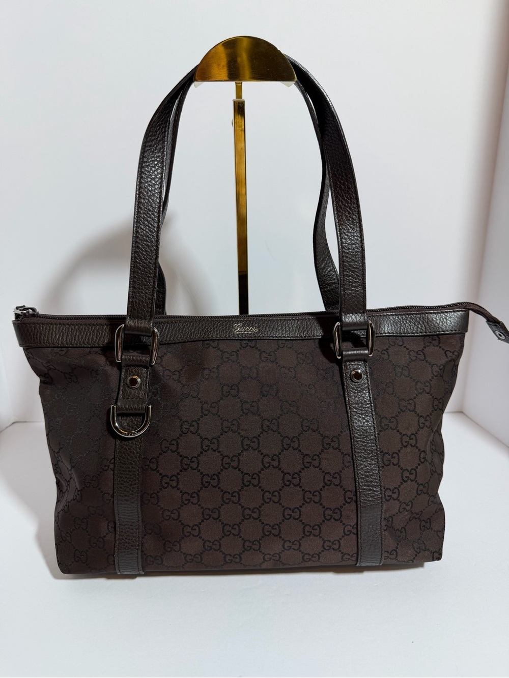Authentic Gucci Dark Brown GG Monogram Shoulder Tote - Picture 2 of 11